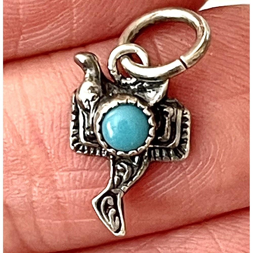 VTG Tiny Navajo Saddle Pendant Turquoise Harvey Era .5in Sterling Charm Native